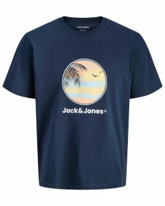 Duża męska koszulka t-shirt z stylowym nadrukiem Jack & Jones 12295986 granatowy