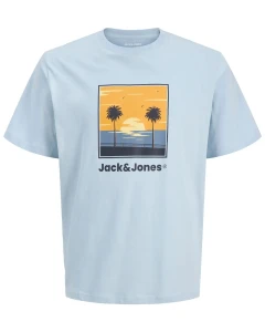 Duża męska koszulka t-shirt z stylowym nadrukiem Jack & Jones 12295986 błękitny