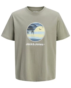 Duża męska koszulka t-shirt z stylowym nadrukiem Jack & Jones 12295986 khaki