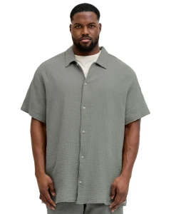 Duża męska koszula bawełniana z krótkim rękawem Jack & Jones 12293596 khaki