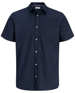 Duża męska gładka koszula z krótkim rękawem Jack & Jones 12289572 granatowa