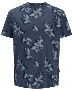 Duża męska wzorzysta koszulka t-shirt Jack & Jones 12297267 szaroniebieski