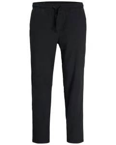 Duże męskie spodnie materialne z lnem i gumką w pasie Jack & Jones 12239548 czarne