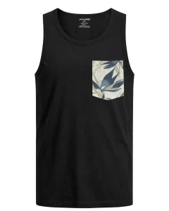 Duża męska koszulka bez rękawów bokserka z kieszonką Jack & Jones 12295981 czarna