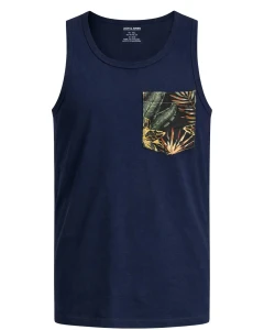 Duża męska koszulka bez rękawów bokserka z kieszonką Jack & Jones 12295981 granatowa