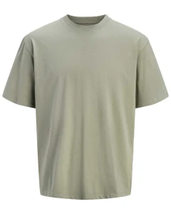 Duża męska koszulka z krótkim rękawem t-shirt gładki Jack & Jones 12250623 khaki