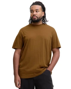 Duża męska koszulka z krótkim rękawem t-shirt gładki Jack & Jones 12250623 jasnobrązowy