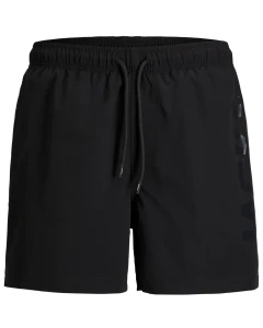 Duże męskie spodenki kąpielowe gładkie z napisem Jack & Jones 12297961 czarne