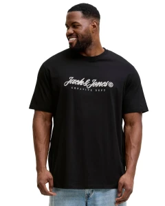 Duża męska koszulka krótki rękaw t-shirt z nadrukiem Jack & Jones 12297272 czarny