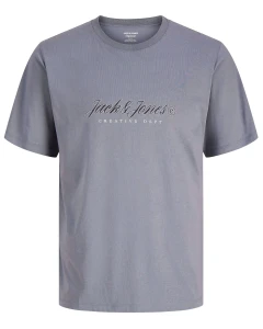 Duża męska koszulka krótki rękaw t-shirt z nadrukiem Jack & Jones 12297272 szara