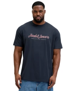 Duża męska koszulka krótki rękaw t-shirt z nadrukiem Jack & Jones 12297272 granatowy