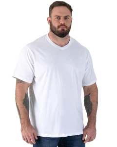 Duża koszulka męska z dekoltem w serek Duke D555 Signature V-neck biała