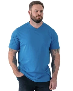 Duża koszulka męska z dekoltem w serek Duke D555 Signature V-neck niebieska
