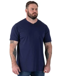 Duża koszulka męska z dekoltem w serek Duke D555 Signature V-neck granatowa