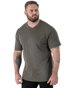 Duża koszulka męska z dekoltem w serek Duke D555 Signature V-neck khaki