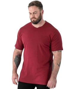 Duża koszulka męska z dekoltem w serek Duke D555 Signature V-neck bordowa