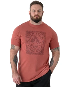 Duży męski t-shirt z wakacyjnym nadrukiem Titchmarsh Duke D555 ceglasty