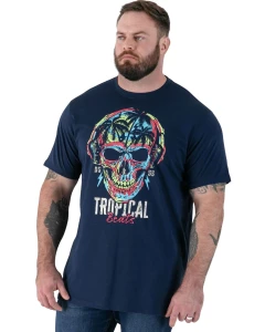 Duży męski t-shirt z efektownym nadrukiem czaszki Linton Duke D555 granatowy
