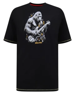 Duży męski t-shirt z nadrukiem goryla z gitarą Macfarlan Duke D555 czarny