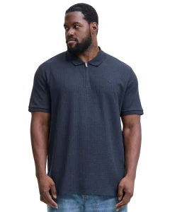 Duża męska koszulka z kołnierzykiem polówka gładka na zamek Jack & Jones 12284618 granatowa