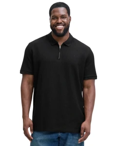 Duża męska koszulka z kołnierzykiem polówka gładka na zamek Jack & Jones 12284618 czarna