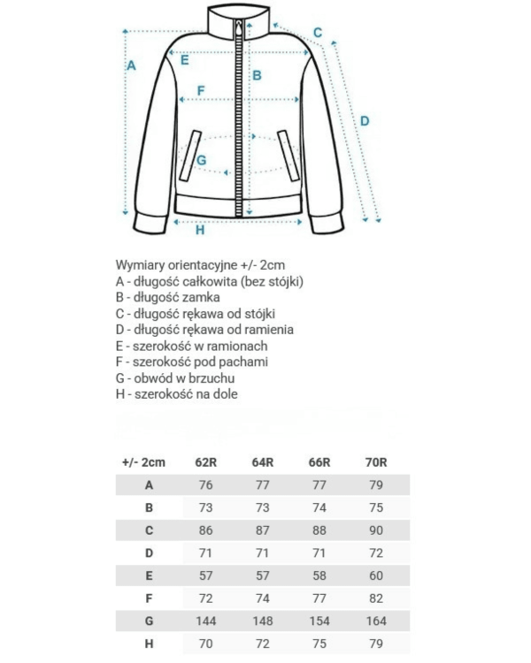 tabela wymiarow kurtka plus size