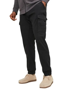 Duże męskie spodnie bojówki ze ściągaczami Jack  & Jones 12181655 czarne