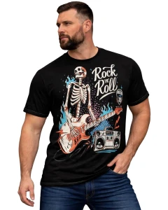 Duży męski t-shirt z efektownym nadrukiem koszulka Rock n Roll Kam 5791 czarna