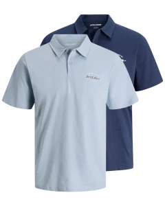 Duża męska polówka koszulka z kołnierzykiem 2-pak Jack & Jones 12297734 błękitna i granatowa
