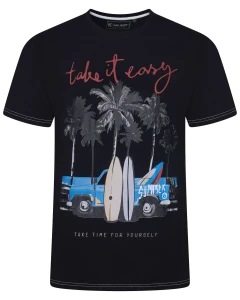 Duża męska koszulka t-shirt z wakacyjnym nadrukiem Kam 5804 czarny