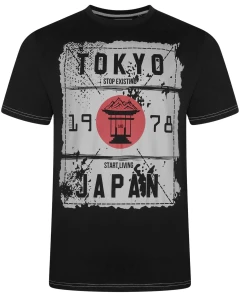 Duża męska koszulka t-shirt z  dużym japońskim nadrukiem Kam 5810 czarny