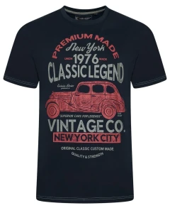 Duża męska koszulka t-shirt z  dużym nadrukiem Kam 5808 granatowy