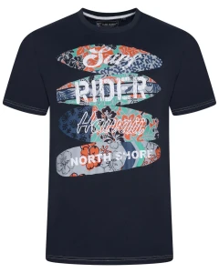 Duża męska koszulka t-shirt z wakacyjnym nadrukiem Kam 5803 granatowy