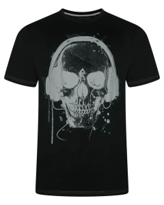 Duża męska koszulka t-shirt z  dużym nadrukiem czaszki Kam 5811 czarny 