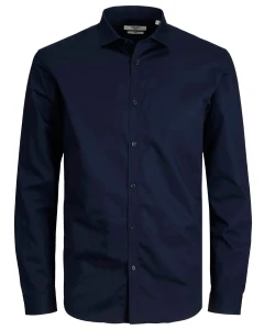 Duża męska koszula z długim rękawem gładka Jack & Jones 12235157 granatowa