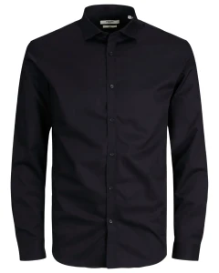 Duża męska koszula z długim rękawem gładka Jack & Jones 12235157 czarna