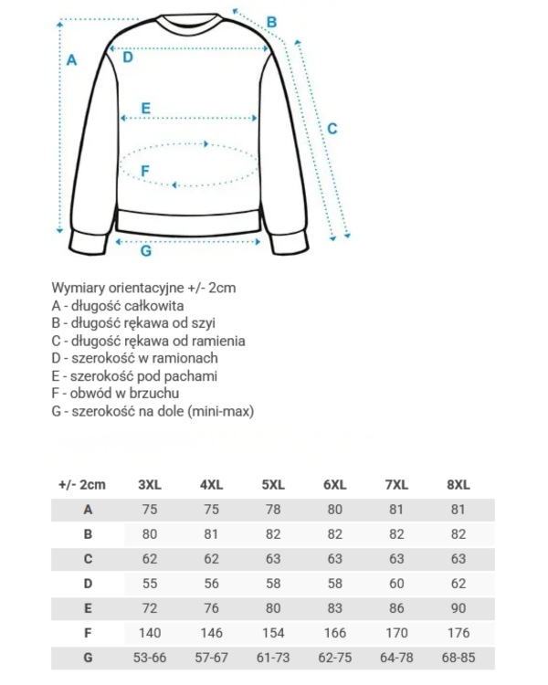 tabelka z rozmiarami plus size