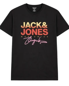 Duża męska koszulka krótki rękaw t-shirt z nadrukiem Jack & Jones 12282185 czarny