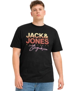 Duża męska koszulka krótki rękaw t-shirt z nadrukiem Jack & Jones 12282185 czarny