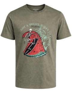 Duża męska koszulka krótki rękaw t-shirt z nadrukiem Jack & Jones 12295990 khaki