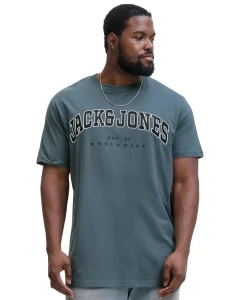 Duża męska koszulka bawełniana t-shirt z napisami Jack & Jones 12258871 szaroniebieski