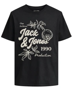 Duża męska koszulka krótki rękaw t-shirt z nadrukiem Jack & Jones 12295985 czarny