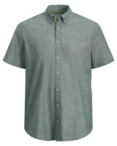 Duża męska koszula gładka z lnem krótki rękaw Jack & Jones 12302364 zielona