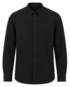 Duża męska koszula długi rękaw gładka lniana Double Urban Outfitters GS-5190 czarna