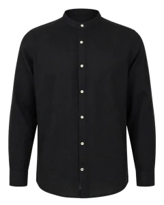 Duża męska koszula na stójce długi rękaw gładka lniana Double Urban Outfitters GS-5191 czarna