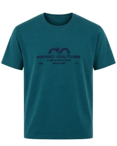 Duża męska koszulka z nadrukiem krótki rękaw t-shirt Double TS-9124 morski