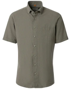 Duża męska lniana gładka koszula krótki rękaw Redmond 261140999-600 khaki