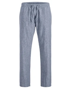 Duże męskie spodnie chinosy w paski z lnem Jack & Jones 12302383 niebieskie