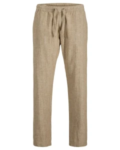 Duże męskie spodnie chinosy z lnem Jack & Jones 12302383 jasnobrązowe