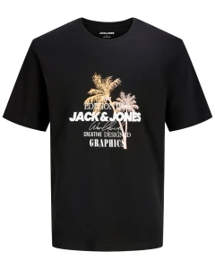Duża męska koszulka t-shirt z nadrukiem Jack & Jones 12295978 czarny
